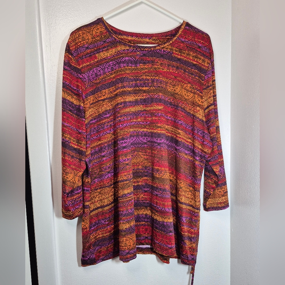 Bon Worth Women's Print Pullover Blouse 3/4 Sleeve Size XL